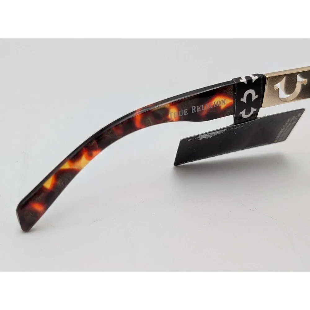NWT Original TRUE RELIGION Square Sunglasses Classic Acetate Gold Logo